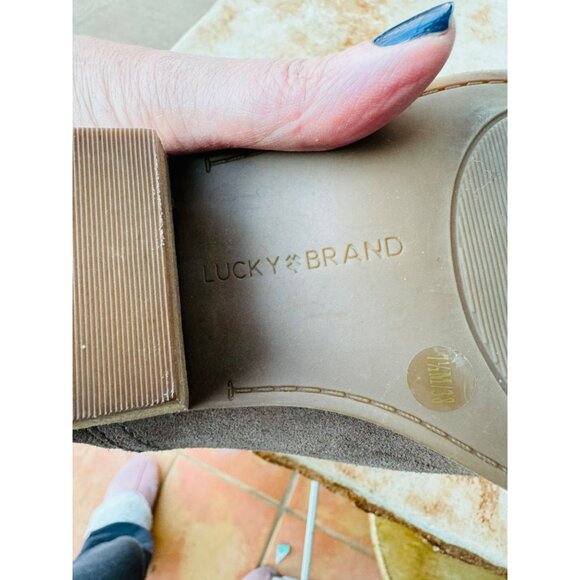 Lucky Brand 7.5M Camel Suede Western Cowgirl Glam Ankle Booties Stacked Heel - Picture 6 of 10